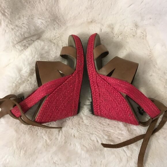 Rare Diesel Alma Leather Open Toe Wedge Espadrille Straps Sandal Brown Red 7.5 - Picture 4 of 8